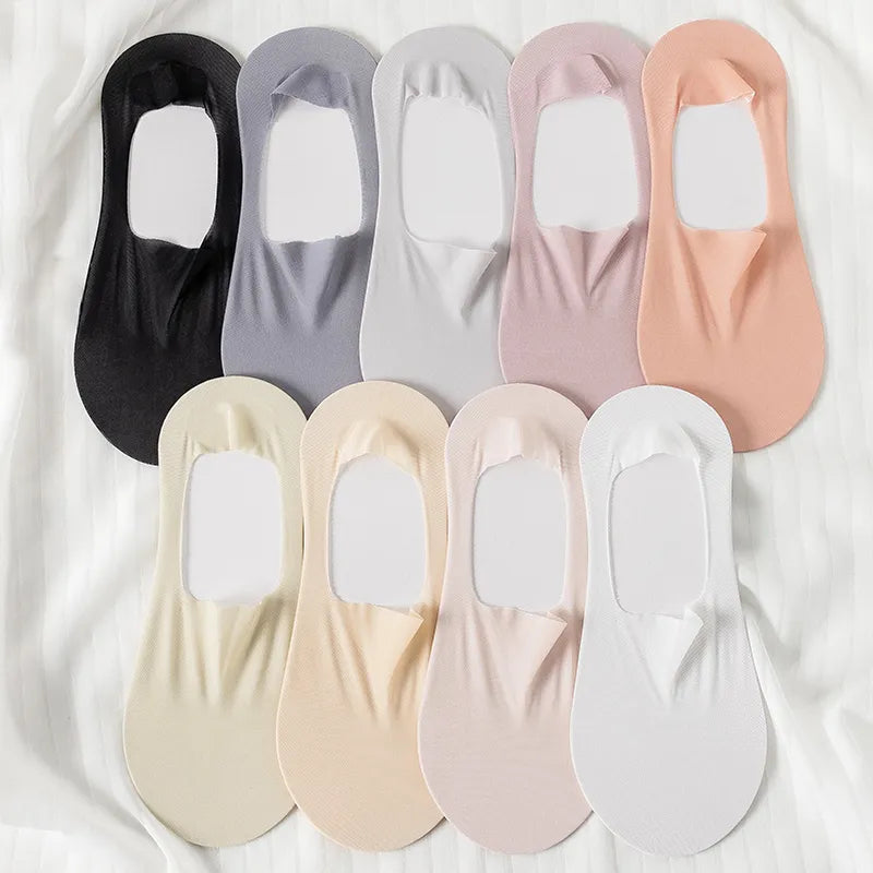 High-Quality Women's Invisible Boat Socks - 5 Pairs of Breathable Silicone Non-Slip Slippers, Ultra-Thin Ice Silk Low Sox