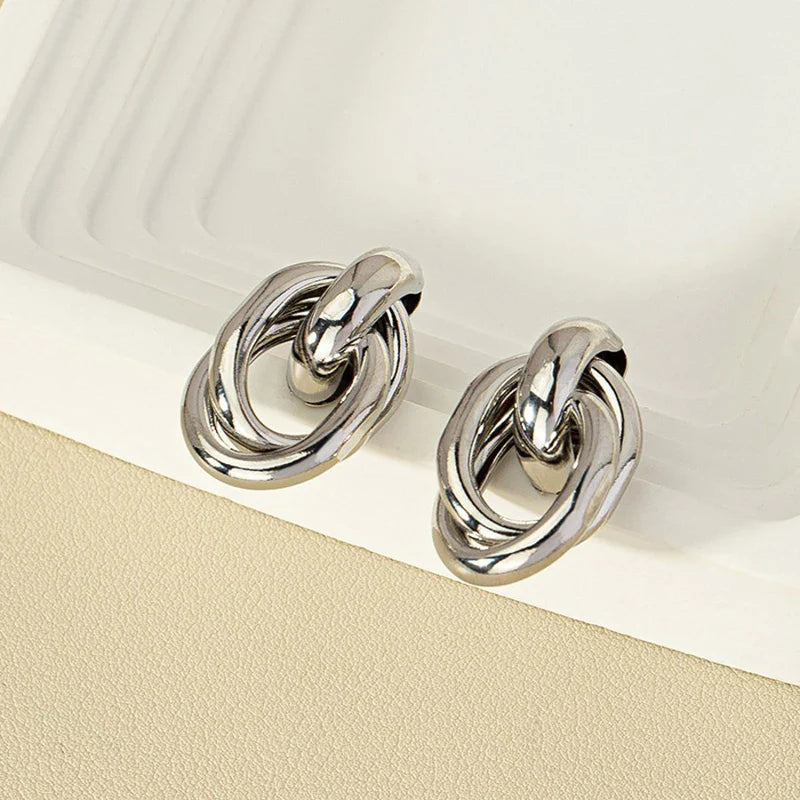 Gold & Silver Knot Hoop Earrings – Trendy Shiny Eardrop Jewelry for Women
