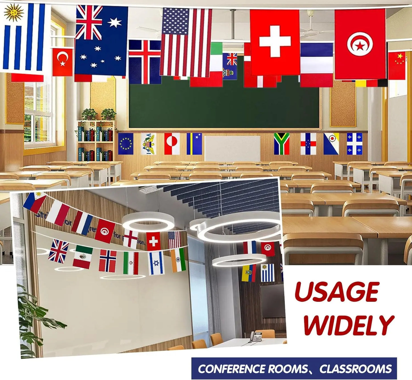 World Flags String Banner – 100 Countries International Hanging Pennant for Sports, School & Club Decoration