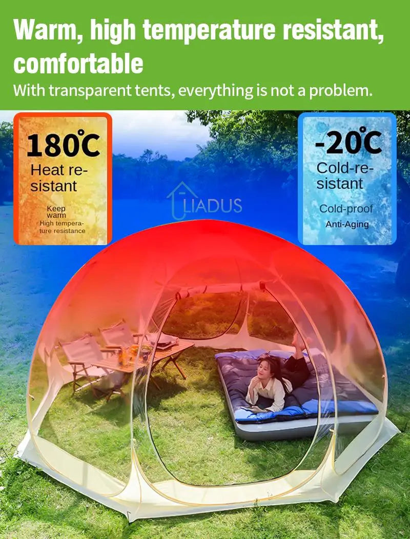 Camping Star Transparent Folding Tent – 4-8 Person Portable Spherical Tent, Rain/Windproof, Quick Opening for Outdoor Use