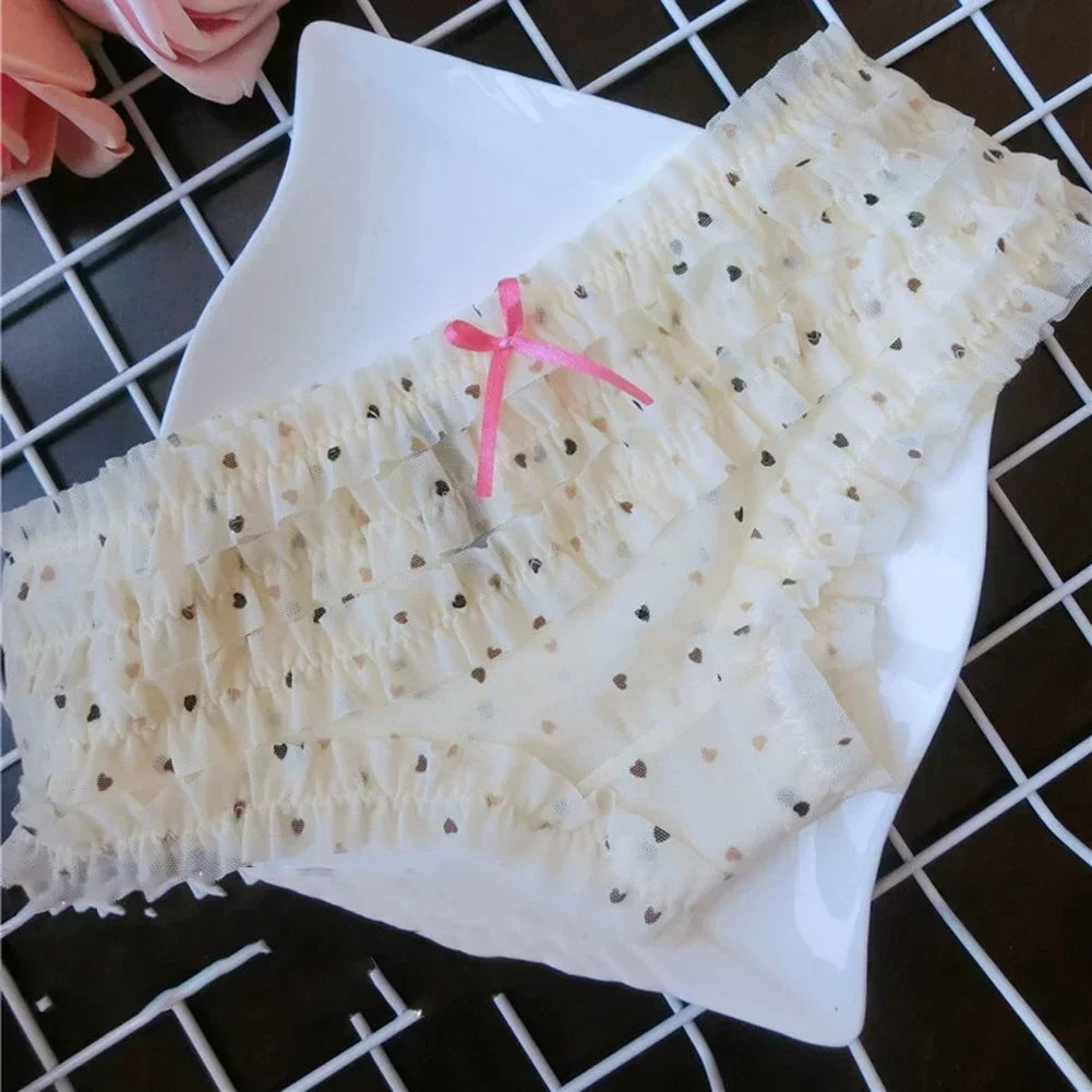 Sweet Women’s Lace Panties — Polka Dot & Flower Mesh Low Waist Briefs, Breathable Cozy Underwear