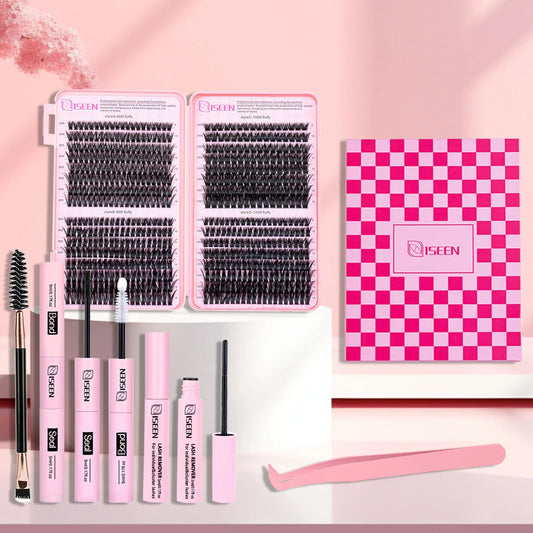DIY Segmented False Eyelash Set – Large Capacity Cluster Eyelash Book with Glue, Remover, Tweezers & Brush, Festival Gift
