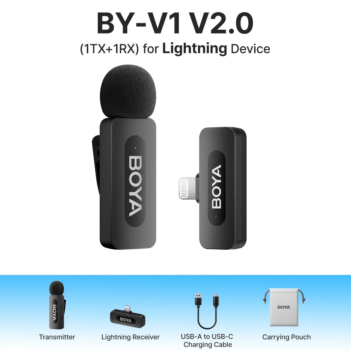 BOYA BY-V3 Wireless Lavalier Microphone – Lapel Mic for iPhone, iPad, Android, USB-C, Gaming, Video Recording & Streaming