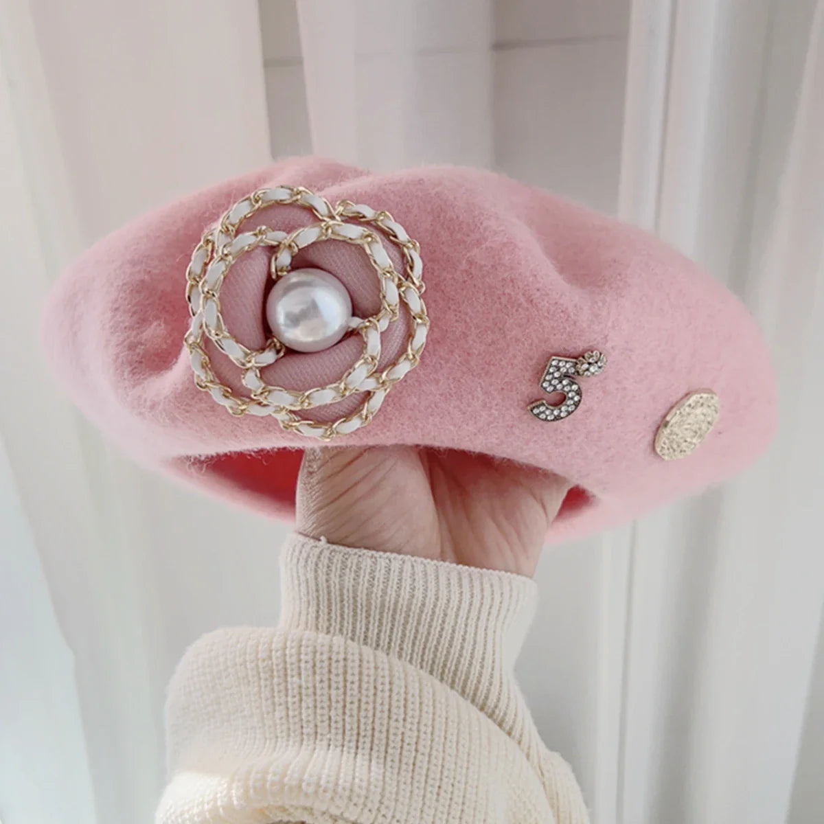 Flower Wool Beret – Winter Hat for Women, Elegant Daily Wear Beret Cap