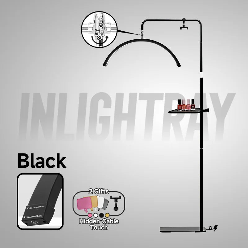 Hidden Cable Half Moon Beauty Lamp - Professional Lash Extension Floor Light with Custom Logo for Salon Makeup & Eyelash Artists