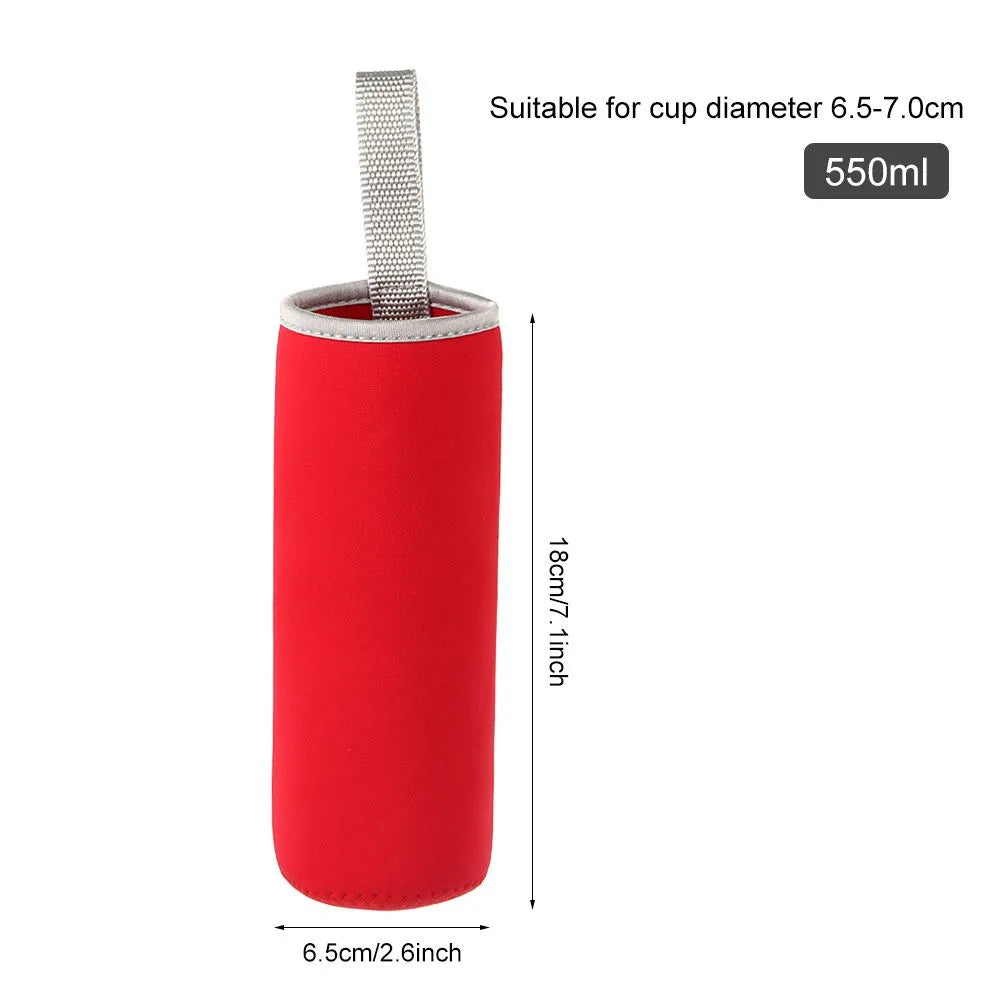 550ml Portable Neoprene Vacuum Cup Sleeve - Water Bottle Cover Insulator Bag for Glass Bottles - Sport Camping Accessory