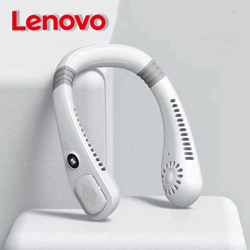 Lenovo Portable Neck Bladeless Fan 2026 – USB Rechargeable Mini Ultra-Quiet Hanging Fan for Sports, Office & Outdoor Use