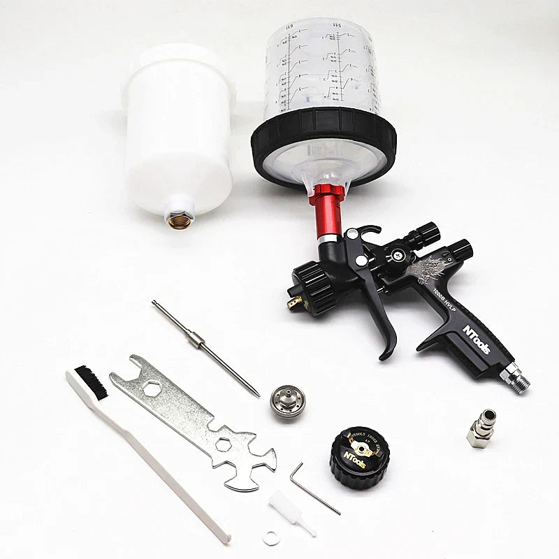 HVLP Spray Gun with Adapter & Mix Tank — 1.3mm & 1.7mm Nozzles for Car Painting, Water-Based Air Spray Gun