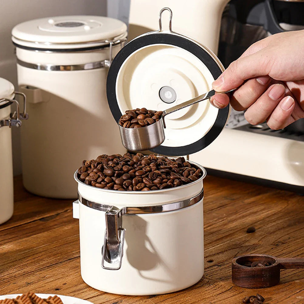 Stainless Steel Vacuum-Sealed Coffee Beans Jug – Airtight Portable Grain Storage Container for Kitchen