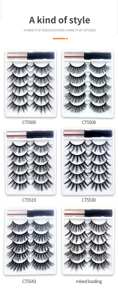 REDSIREN 5 Pairs Magnetic Eyelashes with Eyeliner – Reusable Thick Natural False Lashes