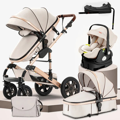 3-in-1 Baby Stroller Travel System – Foldable Newborn Pram with Isofix Base & Reversible Carriage
