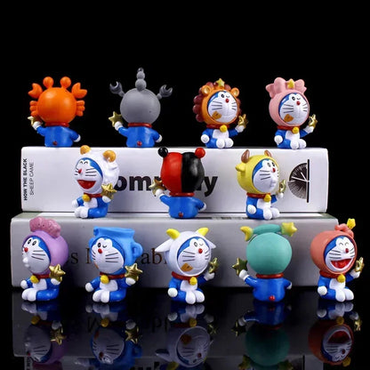 12PCS Doraemon Zodiac Anime Action Figure Set – Cute Kawaii PVC Collectible Cartoon Toy Models for Kids Gifts