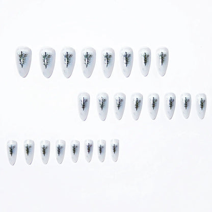 Medium Long Christmas Fake Nails – Square & Almond Tips with Tree, Snowflake & Snowman Designs