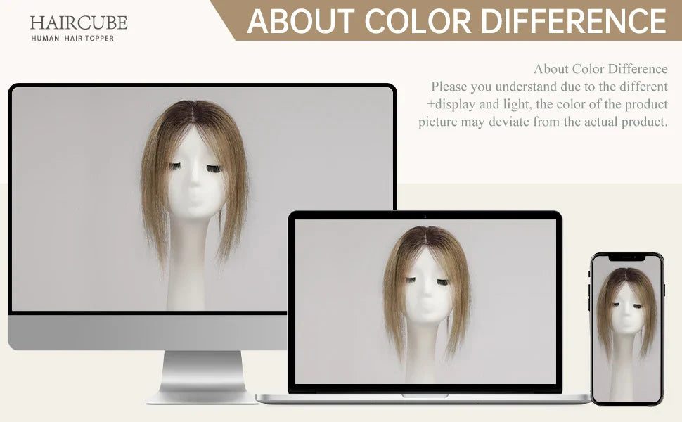 Ombre Blonde Brown 100% Remy Human Hair Topper – Silk Base Clip-In Extension for Women with Hair Loss, 12 Inch