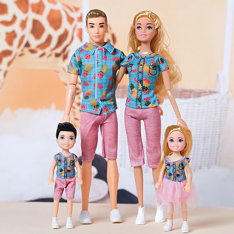 1/6 30cm Barbie Doll Family Set – Mom, Dad & Kids with Clothes, Educational & Birthday Gift