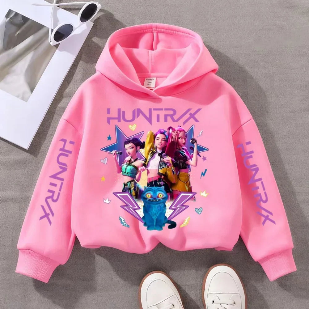 KPop Devil Hunter Printed Kids Hoodie – Autumn & Winter Warm Casual Sweatshirt for Boys & Girls
