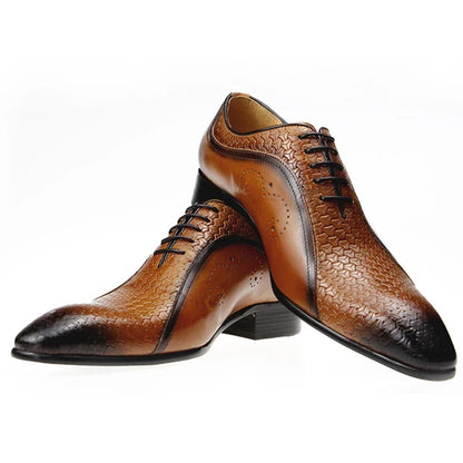 Men’s Genuine Leather Brogue Shoes - Formal Evening Wedding Dress Shoes with Side Carving