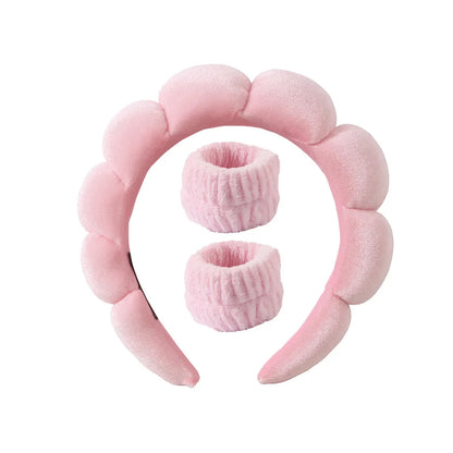 Sponge Spa Headband with Wristbands – Wide Padded Face Washing, Skin Care, Makeup Removal & Shower Headband for Women & Girls