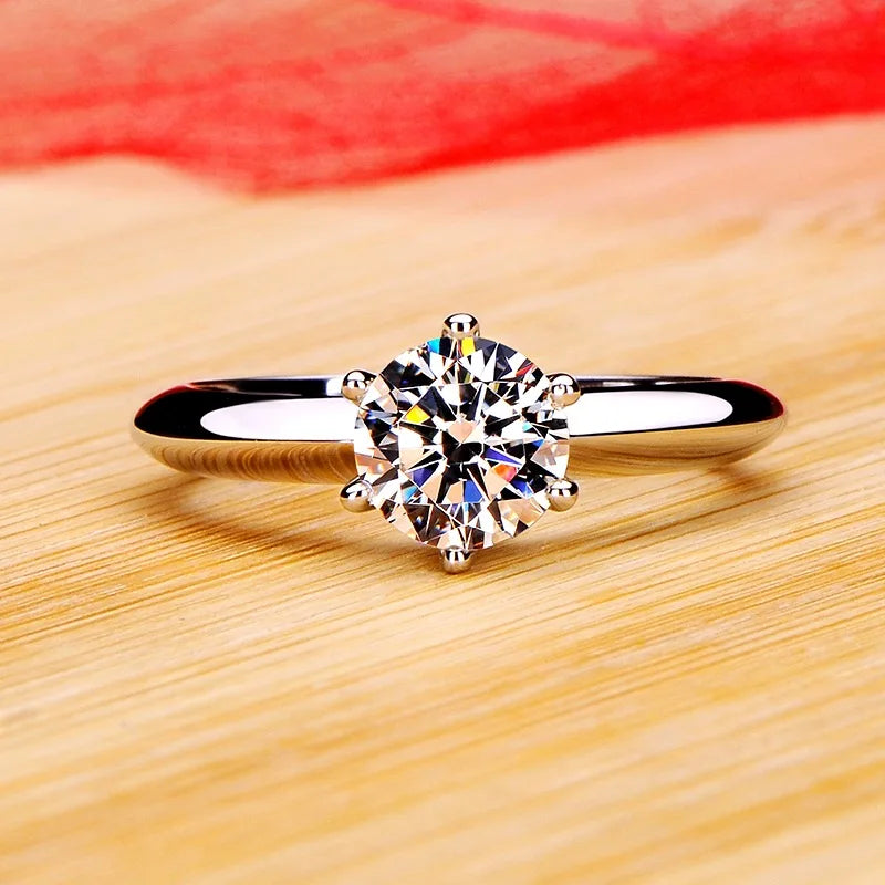 18K White Gold Color Solitaire Ring - 2 Carat Zirconia Diamond Style Wedding Band Luxury Jewelry for Women