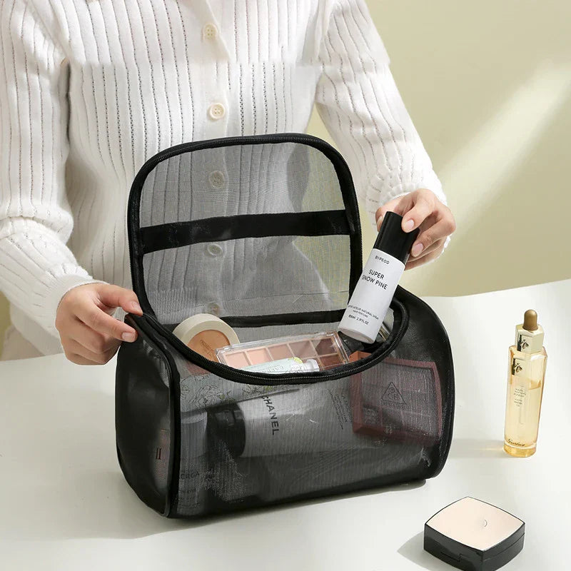 Toiletry Travel Bag – Large Capacity Mesh Makeup Pouch with Zipper, Shower Organizer Tote for Cosmetics and Personal Care