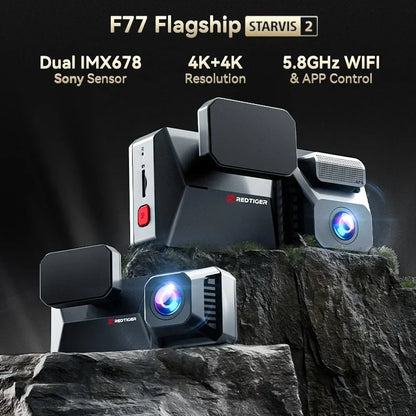 REDTIGER F77 Dashcam – Front and Rear 4K+4K HDR, Sony STARVIS 2 Super Night Vision, Voice Control, 5.8GHz WiFi Dual Dash Cam