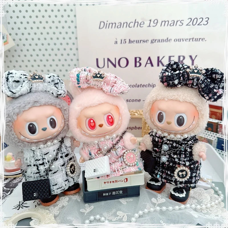 17cm Labubu Doll Accessories - Luxury Sweet Woolen Suit, Crossbody Bag & Princess Shoes Set