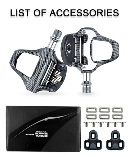 RACEWORK Carbon Fiber Road Bike Pedals Ultra-Light SPD Keo Self-Locking Professional Cycling Pedals