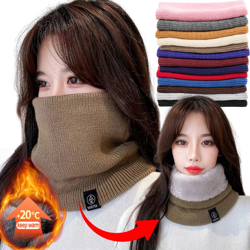 Women’s Winter Plush Woolen Scarf – Thick Fleece Neck Warmer, Knitted Muffler & Ski Mask
