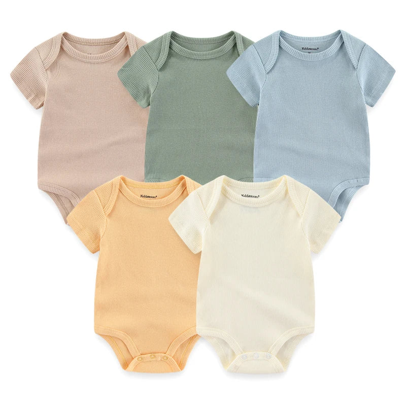 5PCS Newborn Baby Bodysuit Set - Soft Cotton Unisex Baby Clothes with Cartoon Print for Boys & Girls