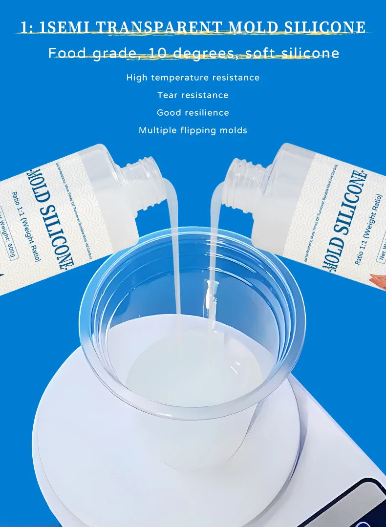 DIY Silicone Mold Making Kit — AB 1:1 Liquid Rubber, Fast-Curing Silicone for Mold Casting, 200g/500g
