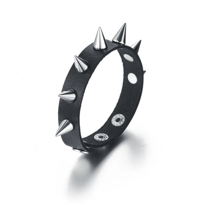 Spiked Black PU Leather Bracelet Set – Punk Rock Metal Wristband for Men, Goth Bangle Accessories