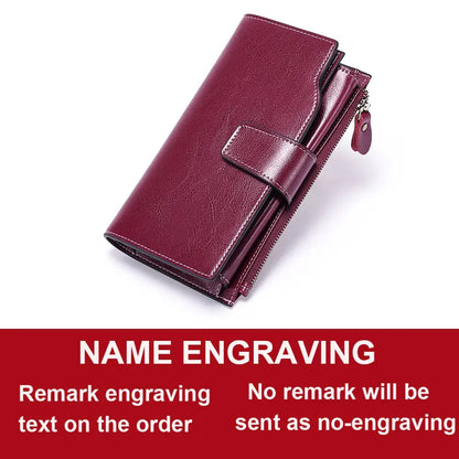 2024 New RFID Long Women’s Wallet — Genuine Leather Clutch with Zipper Coin Pocket, Card Holder & Printed Design