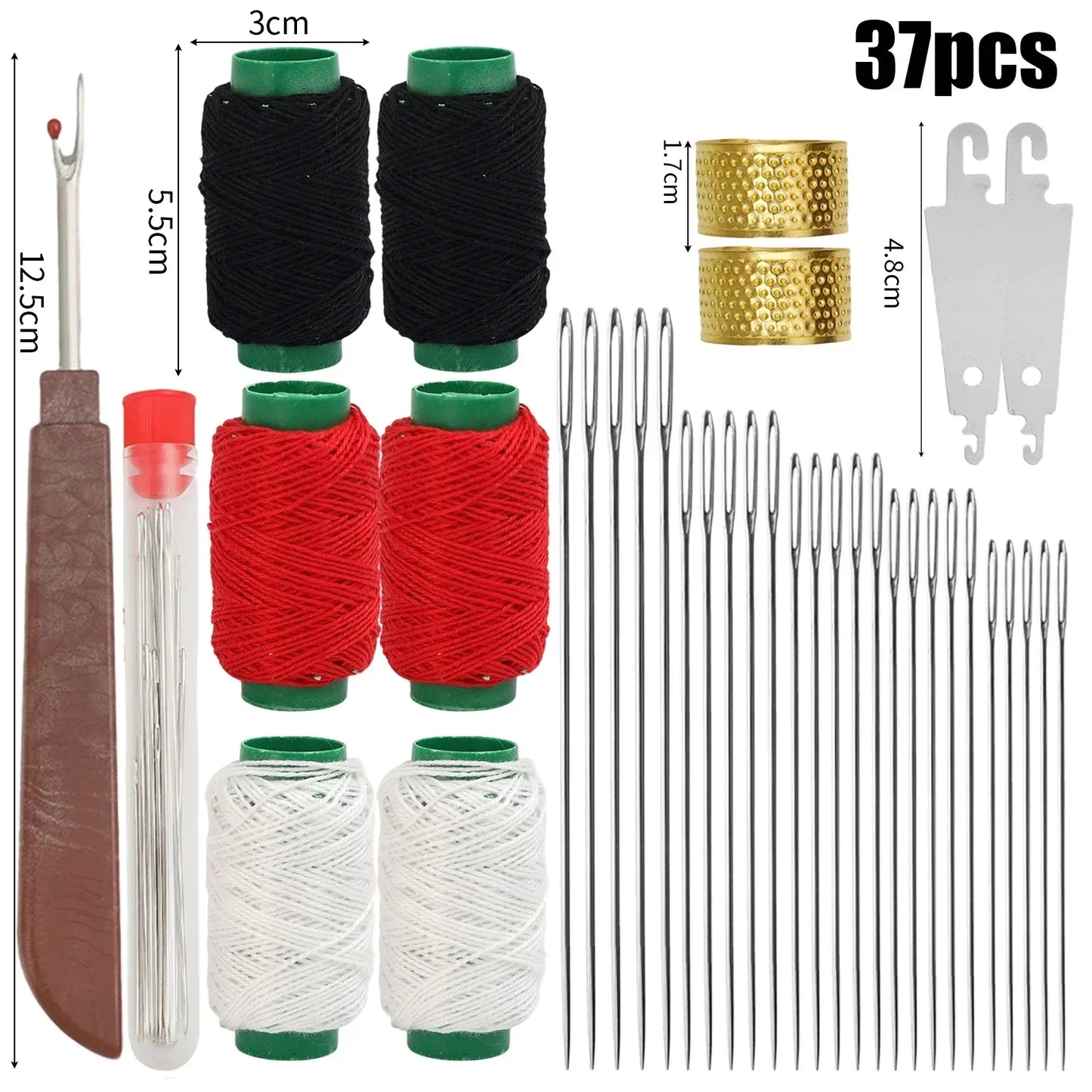 Big Eye Sewing Needle Set with Threader & Thimble – Steel Hand Stitching Kit for Embroidery, DIY Craft & Clothing Repair Tools