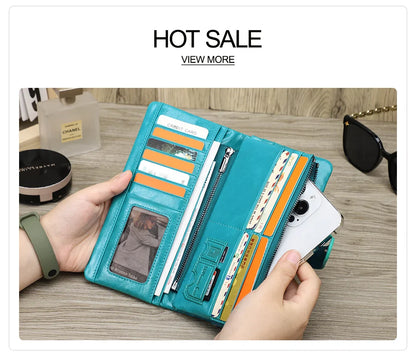Women's Genuine Leather Long Wallet – Fashion Clutch with Coin Purse, Card Holder & Phone Pocket by Contact's