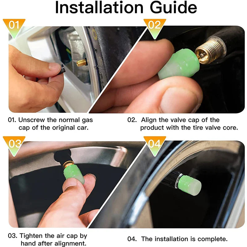 Luminous Valve Caps – Fluorescent Night Glow Tire Caps for Car, Motorcycle & Bicycle (4PCS)