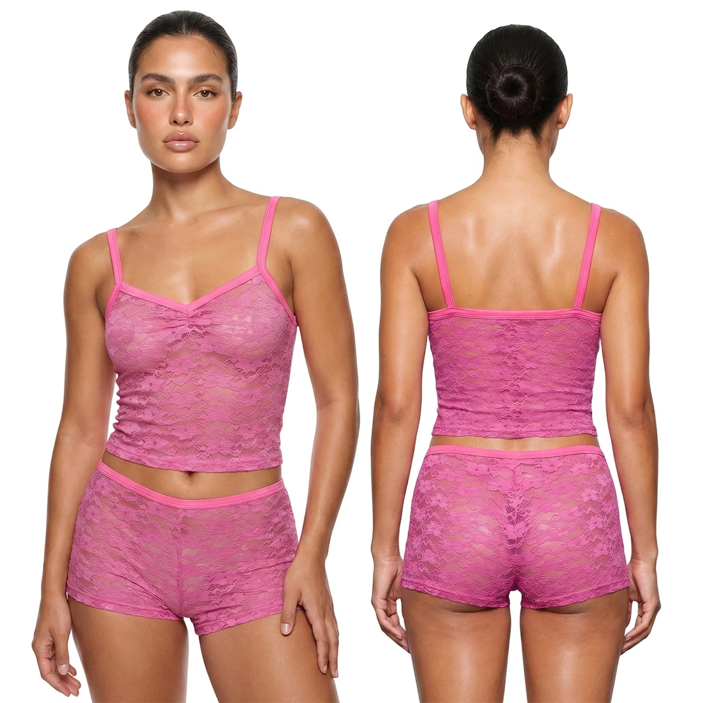 Women’s 2-Piece Floral Lace Set – See-Through Crop Camisole Top & Shorts, Sexy Casual Clubwear Beach Outfit Summer Fashion Set