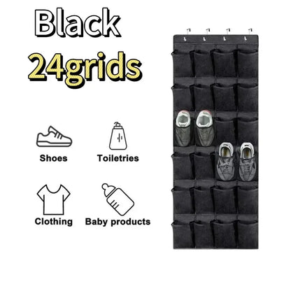 Over The Door Shoe Organizer - 12/24 Pocket Large Mesh Hanging Shoe Rack with Hooks for Bedroom Storage