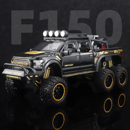 1:24 Diecast F150 Raptor Pickup Truck — Metal Model Car with Sound & Light for Kids Age 3+, Blue