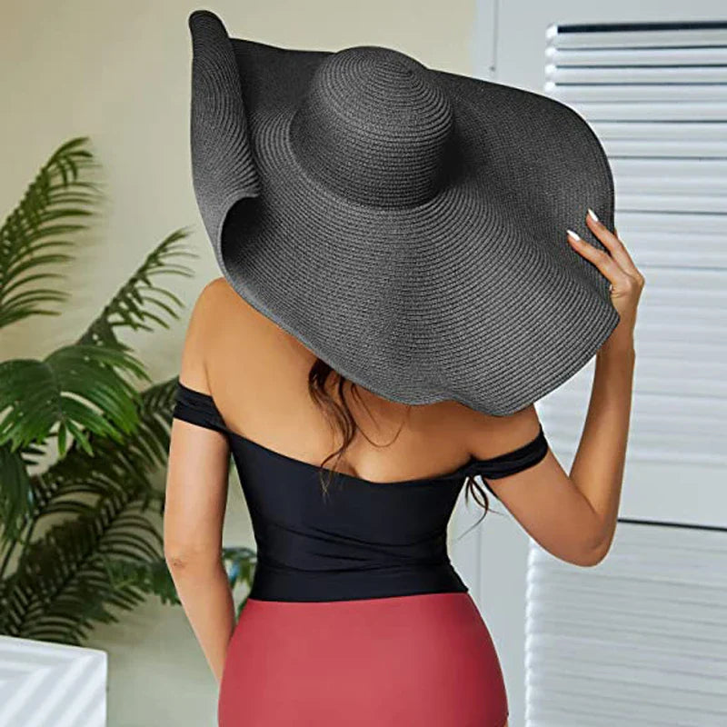 Summer 70cm Large Wide Brim Sun Hats for Women - Oversized Beach Hat, Foldable Travel Straw Hat with UV Protection