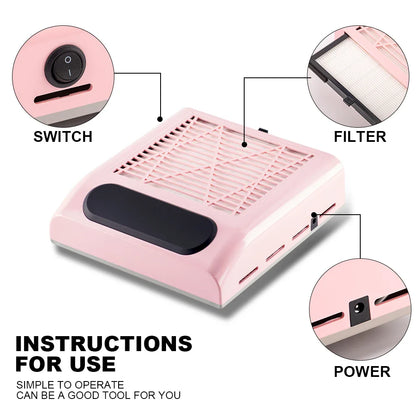 Nail Dust Collector – Powerful Manicure Vacuum Cleaner with Filter, Nail Extractor Fan for Nail Art Tools