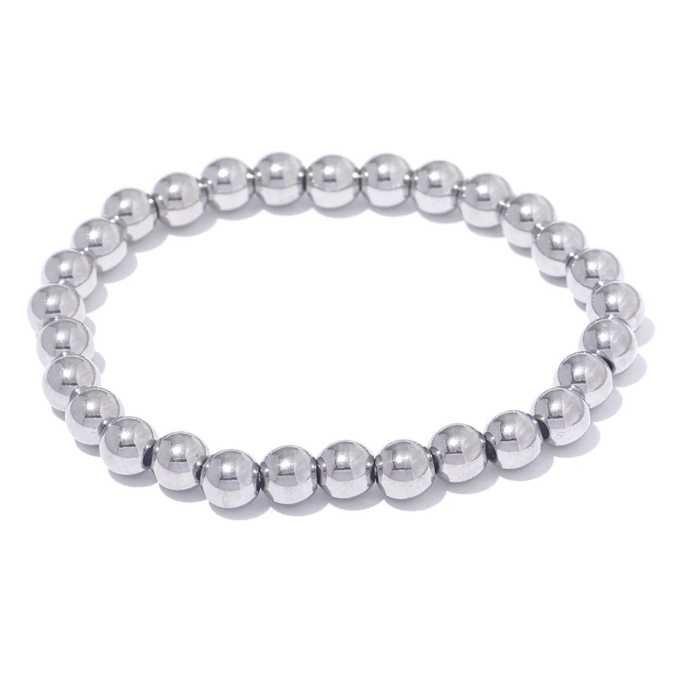 Yhpup Stainless Steel Beaded Elastic Bracelet – Waterproof Gold Tone Handmade Bangle, 3–6mm Unisex Daily Jewelry Wholesale Wristwear