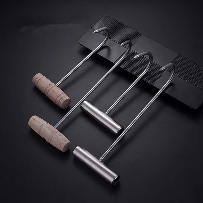 Stainless Steel and Wood Handle T-Word Sharp Meat Hooks - BBQ Kitchen Accessories for Barbecue Tools ! Welding Gadgets