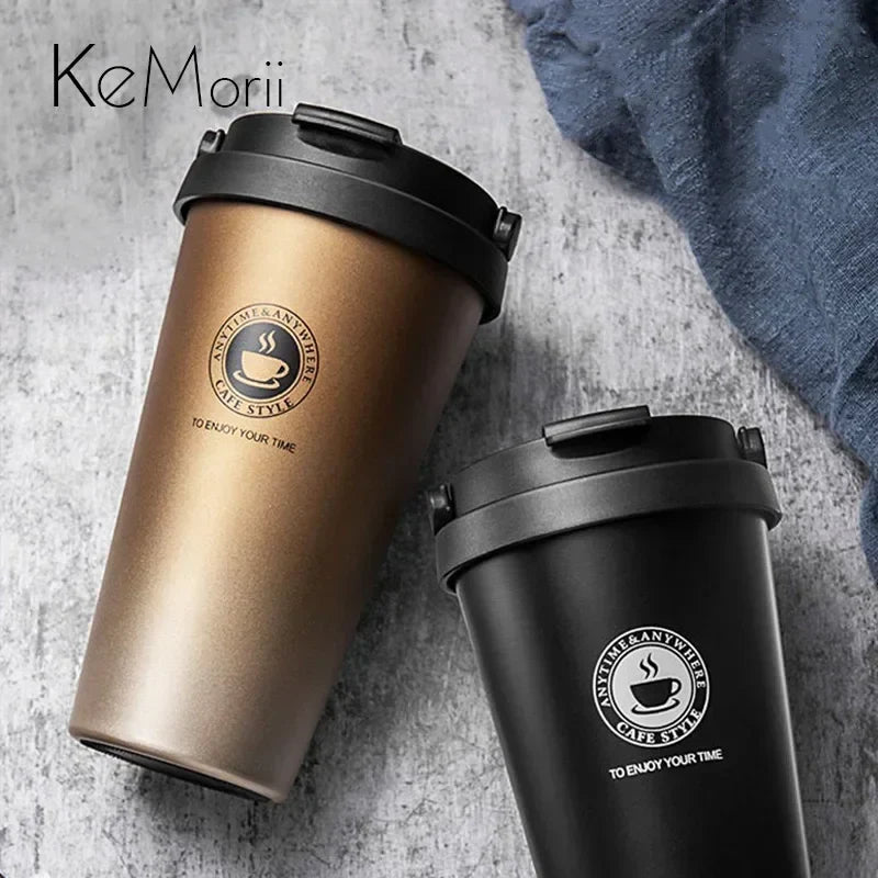 500ml Insulated Travel Coffee Cup – Double Wall Leak-Proof Thermos Mug, Vacuum Stainless Steel Tea Tumbler with Lid and Handle