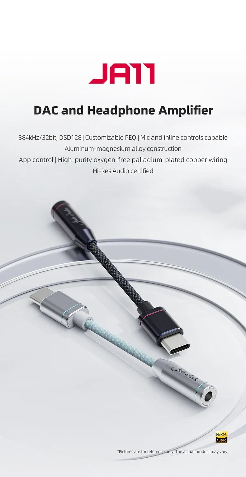 FIIO JadeAudio JA11 USB-C to 3.5mm Headphone Adapter — Hi-Res DAC Audio Cable for Phones