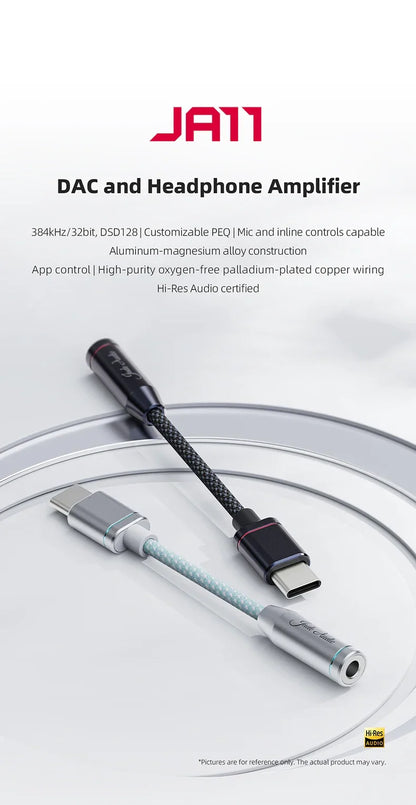 FIIO JadeAudio JA11 USB-C to 3.5mm Headphone Adapter — Hi-Res DAC Audio Cable for Phones