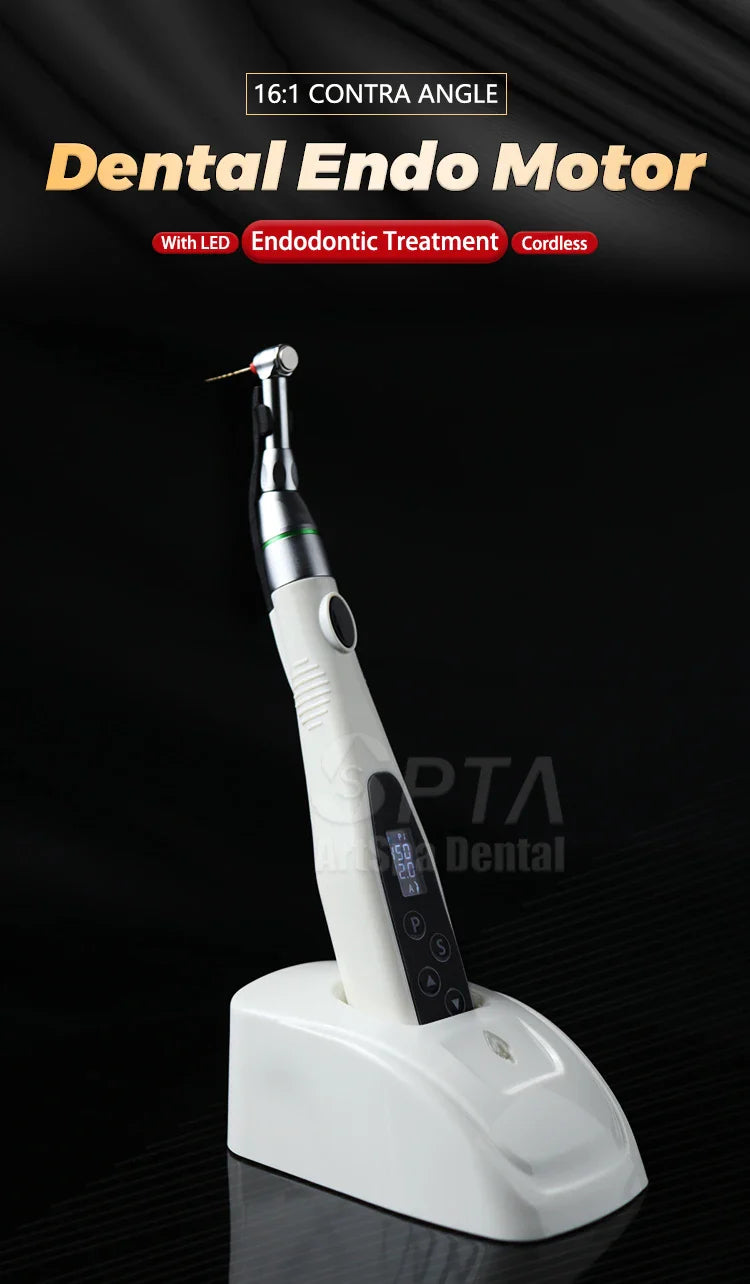 SPTA Cordless Dental Endo Motor – LED 16:1 Contra Angle with Reduction Head for Low-Speed Endodontic Treatment