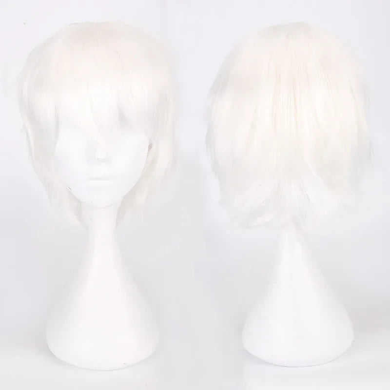 Unisex Synthetic Anime Cosplay Wig – Short Straight Heat-Resistant Hair in Red, White, Pink, Gray & Brown