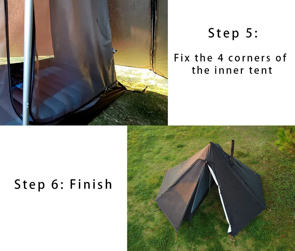 Camping Hot Tent with Chimney Window – Ultralight Tipi Teepee Pyramid Tent, Double Layer Bushcraft Shelter for 1 Person
