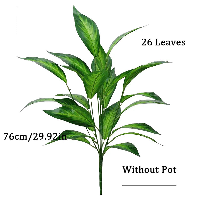 76cm Artificial Magnolia & Banyan Leaf Plant Branch – 26 Leaves Fake Green Sansevieria Decorative Tree for Home & Garden Decor