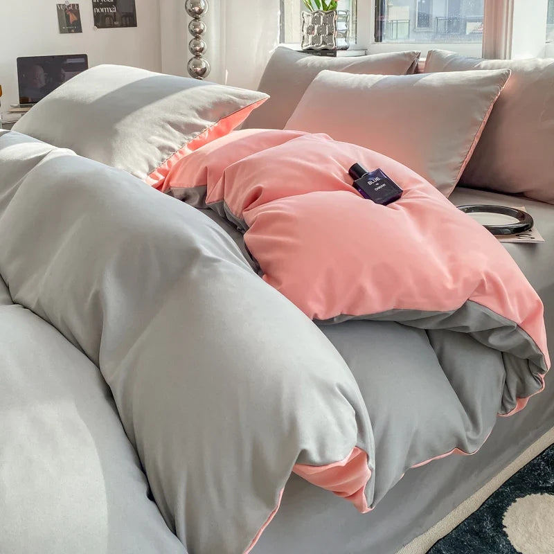 Washed Cotton Duvet Cover Set - Solid Color Soft Bedding Collection with Pillowcases Comforter Cover 220x240cm